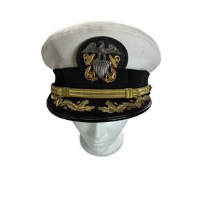 Vintage U.S. Navy Commander Dress White Cap Bancroft Named Officer Military Hat